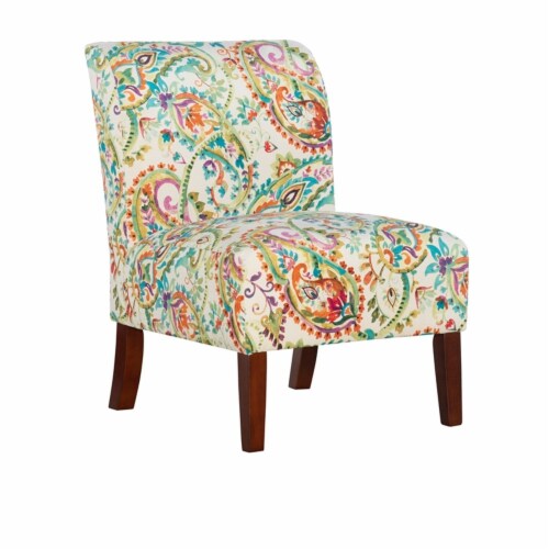 Linon Todd Curved Back Wood Upholstered Slipper Chair in Calypso Multi-Color Perspective: front