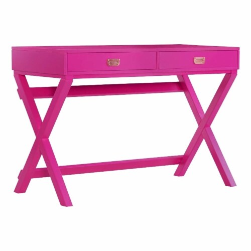 Linon Peggy Wood Two Drawer Writing Desk in Pink 1 Harris Teeter