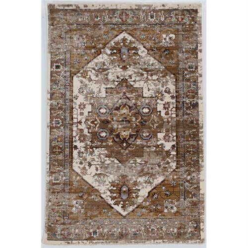 Linon Emporium Heirloom Power Loomed Polypropylene 5'x8' Rug in Ivory Perspective: front