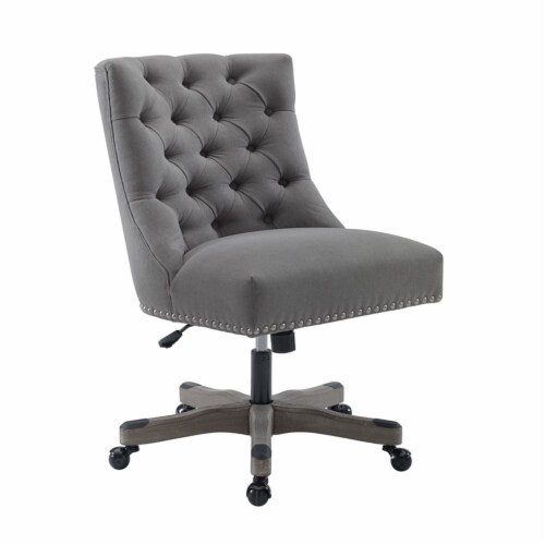 Linon Dixie Wood Upholstered Office Chair in Light Gray 1 Fred