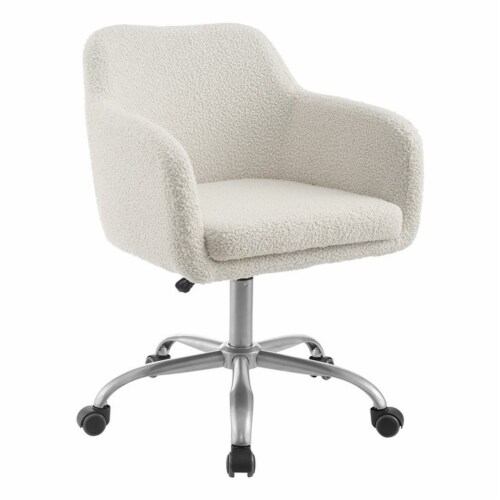 Linon Colton Sherpa Metal Upholstered Office Chair in Chrome Perspective: front