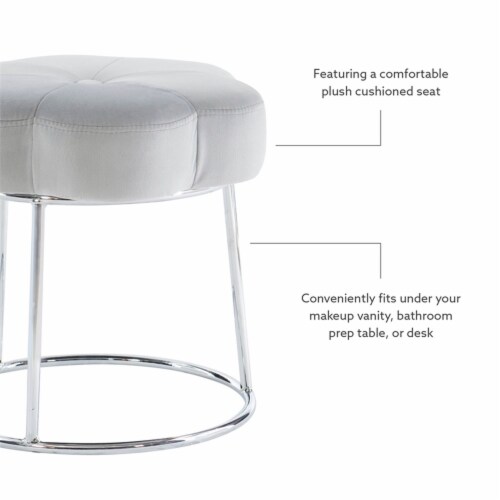 Linon Siena Metal Upholstered Accent Vanity Stool in Gray Perspective: front