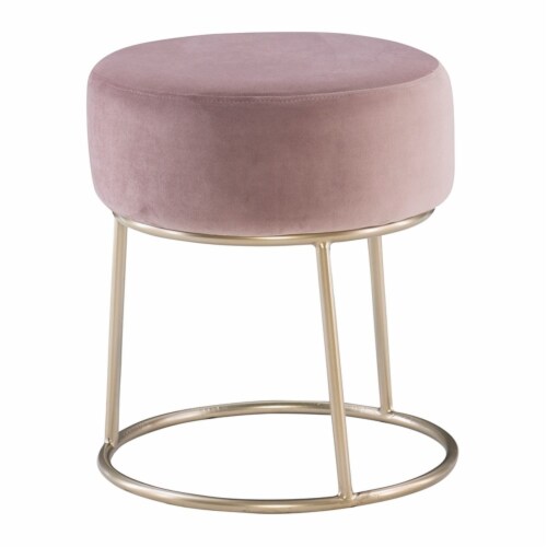 Linon Carly Metal Accent Vanity Stool in Pink Perspective: front
