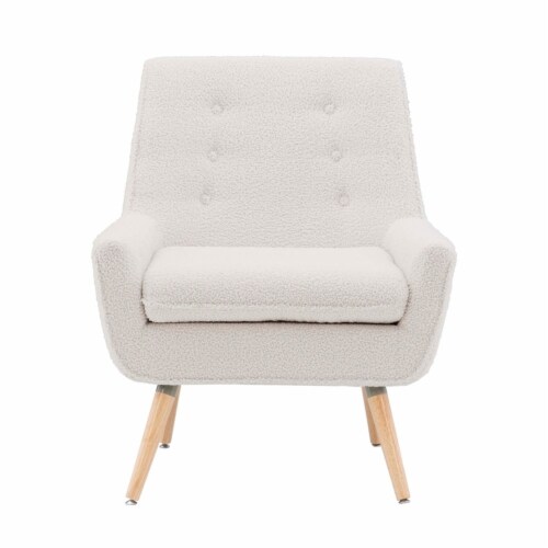 Linon Trelis Wood Upholstered Sherpa Accent Chair in Natural Perspective: front