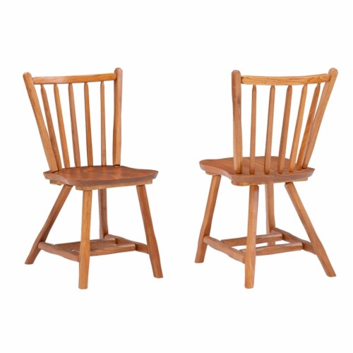 Linon Reedhaven Wood Commercial Grade Set of Two Side Chairs in Medium Oak Brown Perspective: front