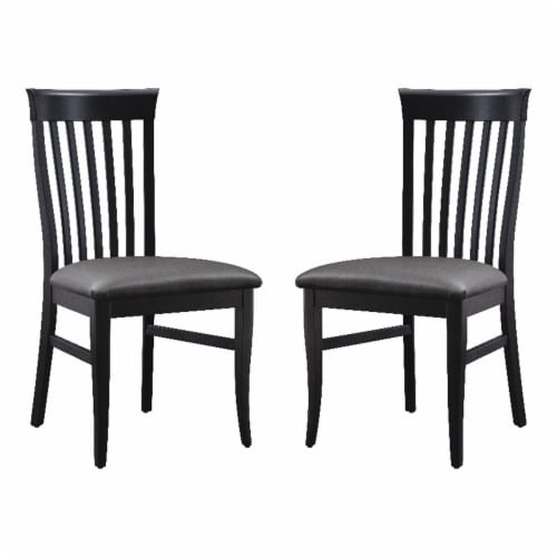 Set Of Two Black Upholstered Faux Leather Slat Back Side Chairs Set Of Two Black Upholstered Faux Leather Slat Back Side Chairs