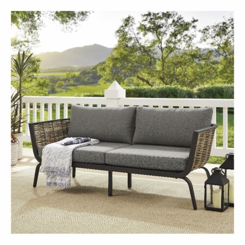 Linon Hayes Aluminum and Wicker Outdoor Loveseat in Black and Natural 1 King Soopers