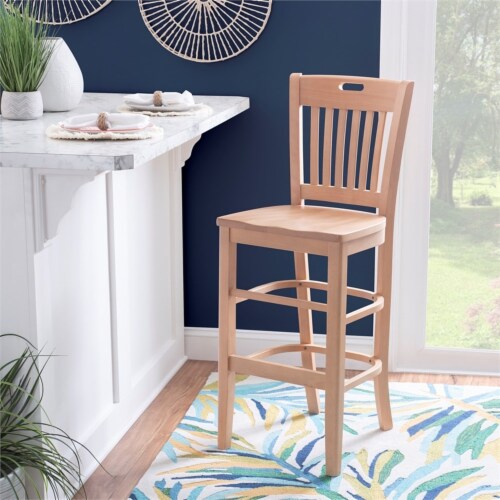 Linon leigh wood commercial grade set of two barstools in natural 1