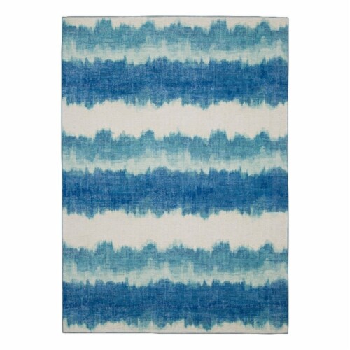 Linon Indoor Outdoor Washable Beck Polyester Area 5'x7' Rug in Ivory and Blue Perspective: front