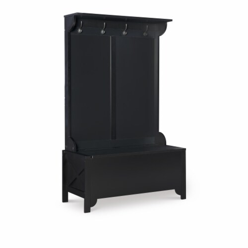 Linon Anna Wood Entryway Wide Hall Tree in Black Perspective: front