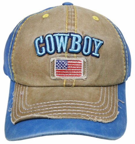 Action Imports Distressed Flag Hat - Tan/Blue Perspective: front