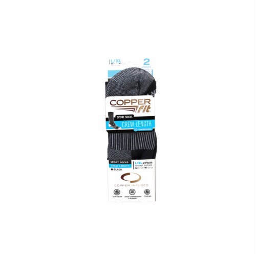 Copper Fit Unisex Sport L/XL Crew Socks Black - Total Qty: 1 Perspective: front