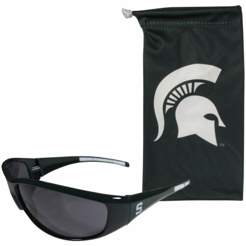 Michigan State Spartans Wrap Sunglasses and Bag Set Perspective: front