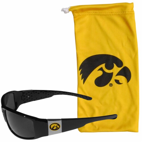 Iowa Hawkeyes Chrome Wrap Sunglasses & Bag Set Perspective: front