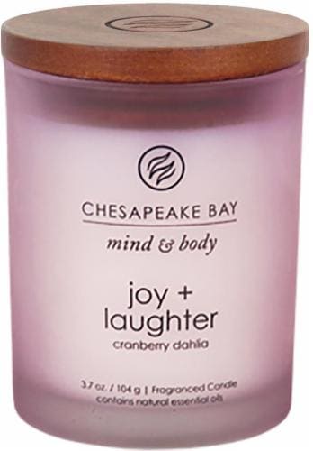 Chesapeake Bay Candle Mind and Body Joy and Laughter Jar Candle - Frosted Pink Perspective: front