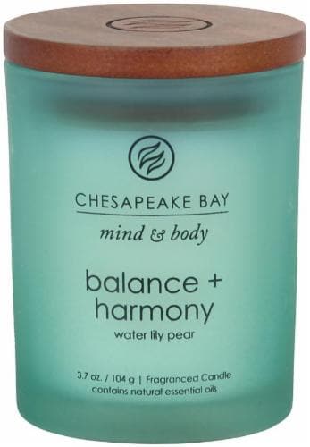 Chesapeake Bay Candle Mind & Body Balance + Harmony Water Lily Pear Fragranced Jar Candle Perspective: front