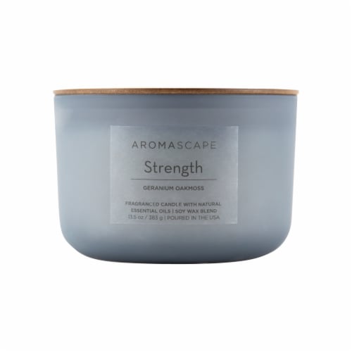 Aromascape Strength Geranium Oakmoss 3-Wick Jar Candle Perspective: front