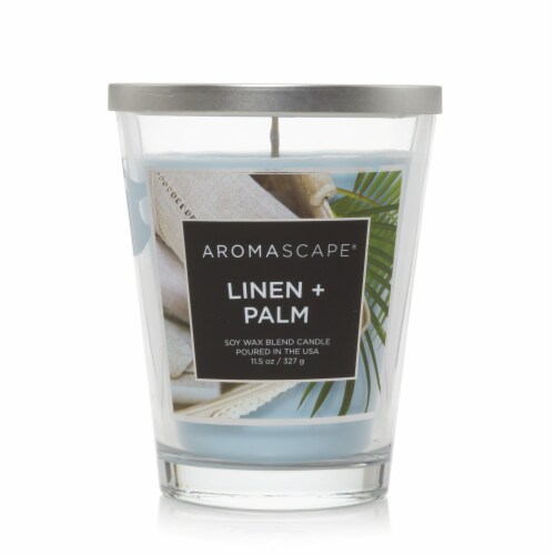 Aromascape Linen and Palm Candle Perspective: front