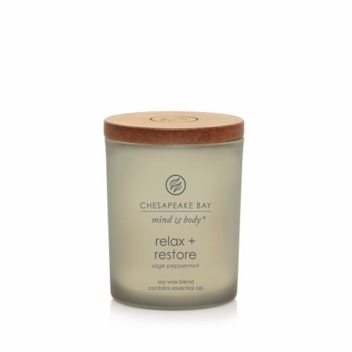 Chesapeake Bay Candle Relax + Restore Sage Peppermint Candle Perspective: front