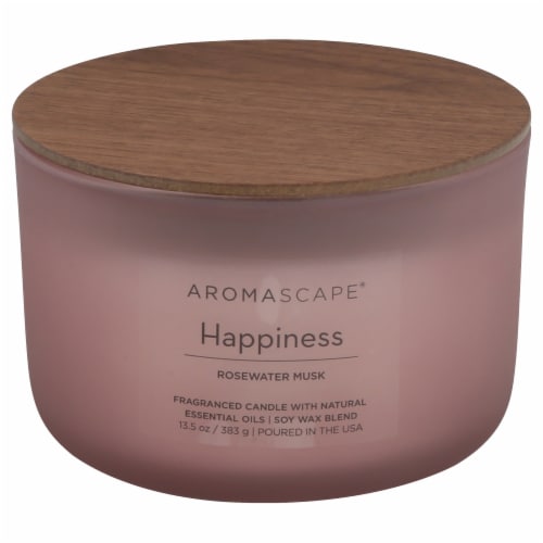 Aromascape Happiness Rosewater Musk Scented Candle Perspective: front