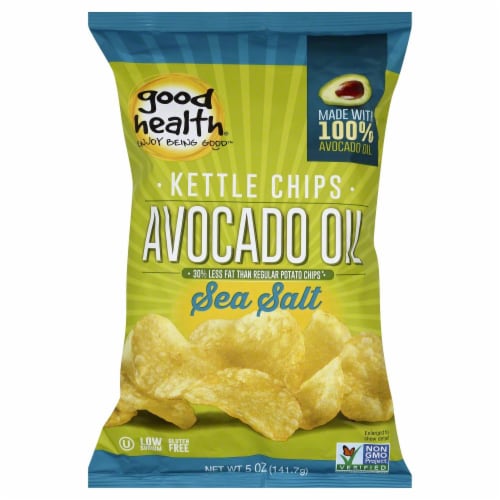 Good Health Kettle Style Avocado Oil Potato Chips Sea Salt Perspective: front