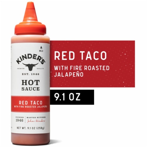 Kinder's Red Taco Hot Sauce with Fire Roasted Jalapeno Perspective: front