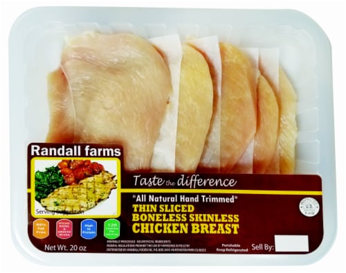 Randall Farms Thin Sliced Boneless Skinless Chicken Breast Perspective: front