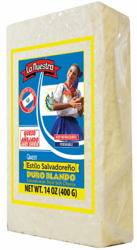 La Nuestra Queso Estilo Salvadoreno Duro Blando Salvadorean Style Soft Cheese Perspective: front