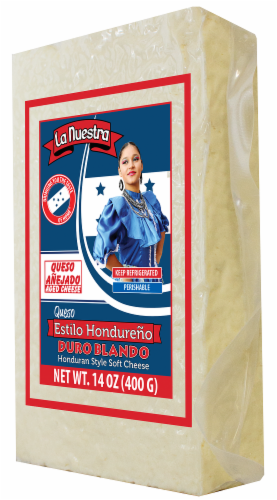 La Nuestra Queso Estilo Honduereno Duro Blando Honduran Style Soft Cheese Perspective: front