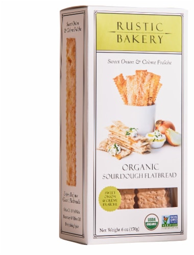 Rustic Bakery Sweet Onion & Cream Fraiche Organic Sourdough Flatbread Cracker Perspective: front