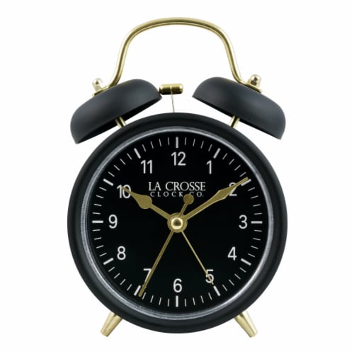 La Crosse Clock Company Twin Bell Alarm Clock - Black Perspective: front