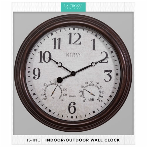 La Crosse Indoor Outdoor Clock - Dark Brown/White Perspective: front