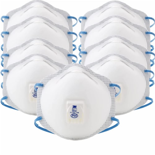 3M 8271 Particulate Respirator Mask, P95, With Cool Flow Exhalation Valve, Pack of 10 Perspective: front