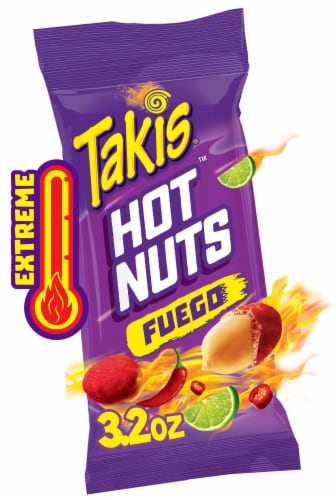 Takis Fuego Hot Nuts Hot Chili Pepper & Lime Double-Crunch Peanuts Perspective: front
