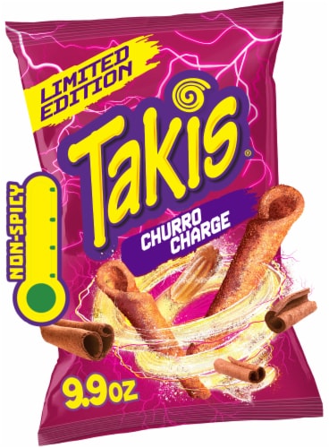 Takis Churro Charge Cinnamon Sugar Rolled Tortilla Chips Perspective: front