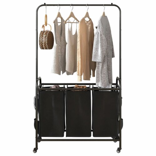 3 Bags Laundry Sorter With Garment Hanging Bar Laundry Hamper Rolling Cart Laundry Basket Or 1 unit Mariano s