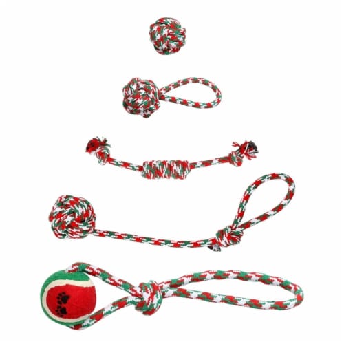5Pcs Christmas Dog Rope Chew Toys Dog Interactive Toys Set For Puppy Small Medium Aggressive 1 unit King Soopers