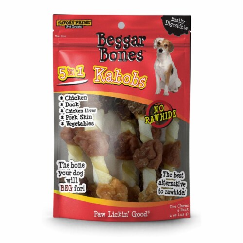 Savory Prime 7.8 in. Beggar Bones 5-in-1 Kabobs Grain Free Treat for Dogs - Pack of 6 Perspective: front