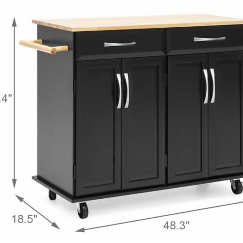 Utopia Alley FT75BK Kitchen Cart with Storage Cabinets, Black Perspective: front