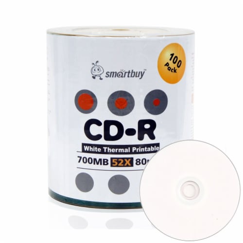 100 Pack Smartbuy 52X CD-R 700MB 80Min White Thermal Hub Printable