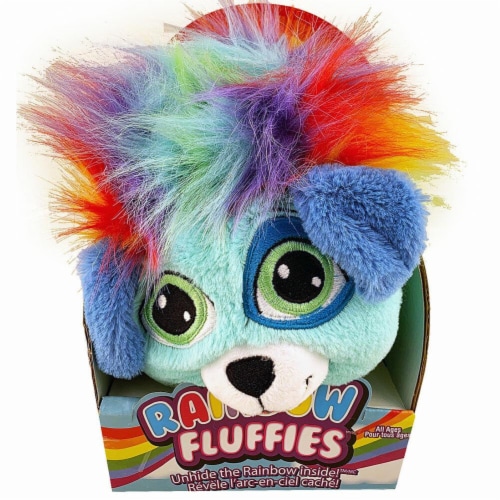 Rainbow Fluffies Animal Stuffed with Rainbows - Blue Puppy Perspective: front