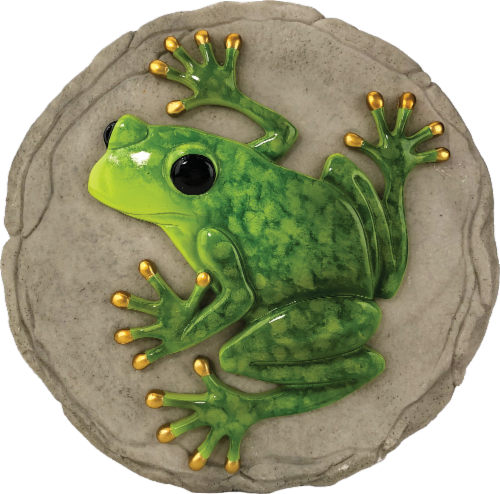 Spoontique Frog Stepping Stone and Wall Plaque - Green/Gray Perspective: front