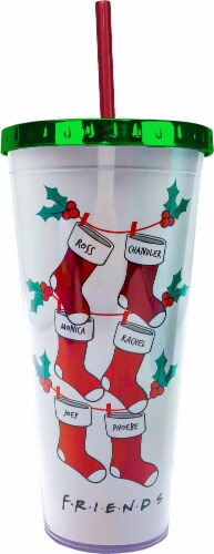Spoontiques Friends Christmas Foil Cup with Straw Perspective: front