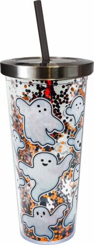 Spoontiques Glitter Cup With Straw - Boo Perspective: front
