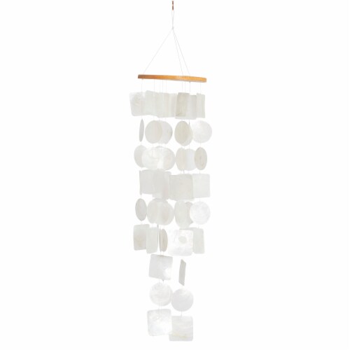 Juniper + Iris White Capiz Shell Coastal Windchime Perspective: front
