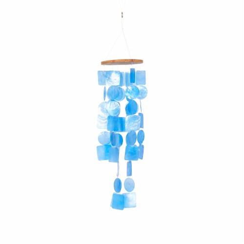 Juniper + Iris Blue Capiz Shell Coastal Windchime Perspective: front