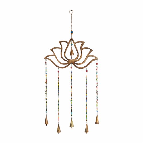 Juniper + Iris Gold Mango Wood Eclectic Style Windchime Perspective: front