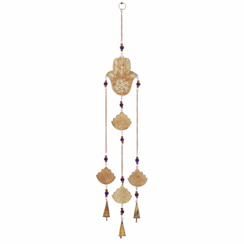 Juniper + Iris Brown Mango Wood Eclectic Style Windchime Perspective: front