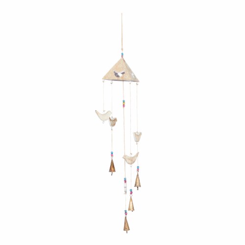 Juniper + Iris Gold Mango Wood Eclectic Style Birds Windchime Perspective: front