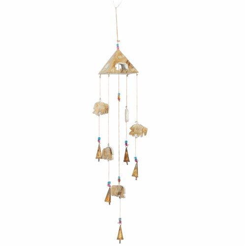 Juniper + Iris Gold Mango Wood Eclectic Style Elephant Windchime Perspective: front